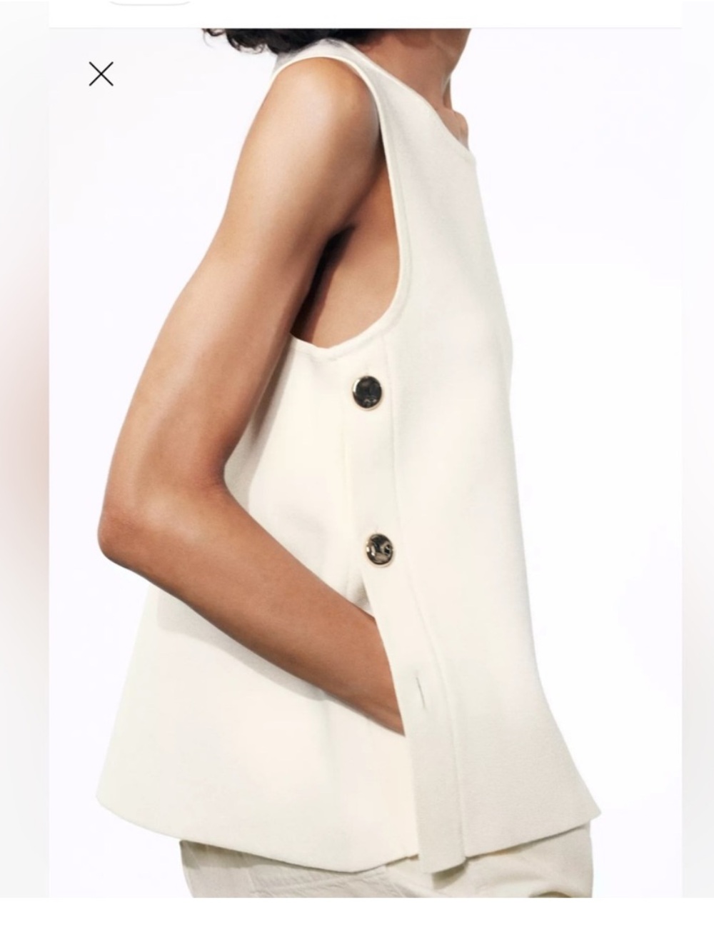 Zara Ivory Sleeveless Side-Button Tank